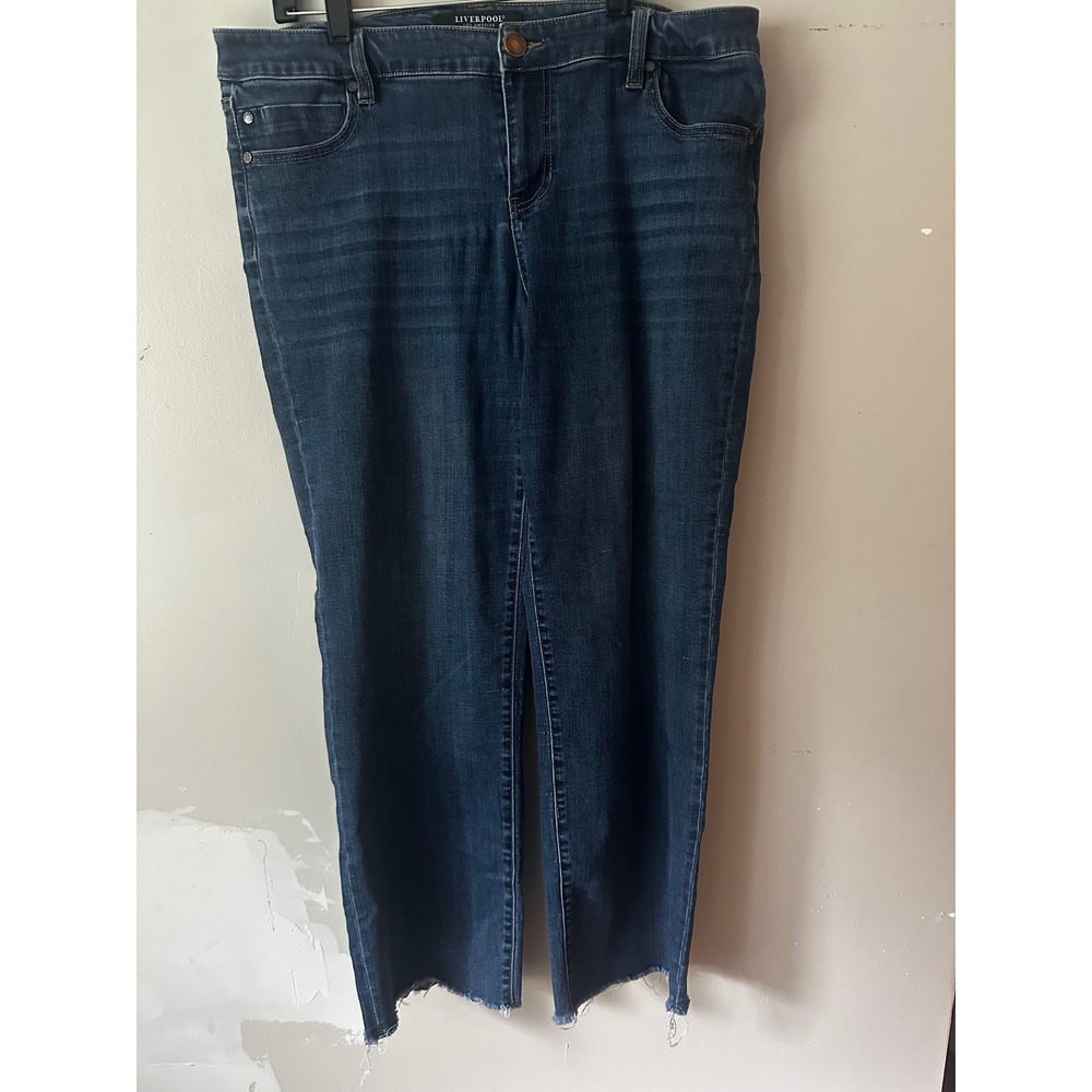 Liverpool Los Angeles Raw Hem Crop Straight Leg Jeans Dark Wash 14W